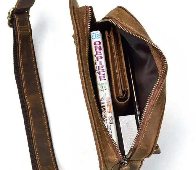 Retro Dark Brown and Brown LEATHER MENS FANNY PACK FOR MEN BUMBAG Vintage WAIST BAGS