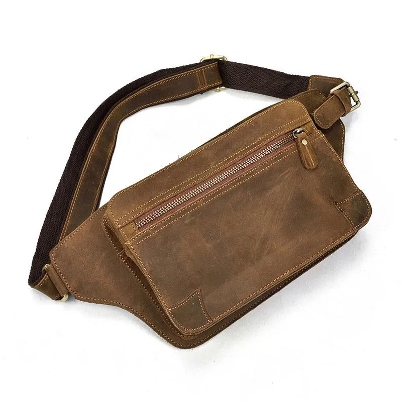 Retro Dark Brown and Brown LEATHER MENS FANNY PACK FOR MEN BUMBAG Vintage WAIST BAGS