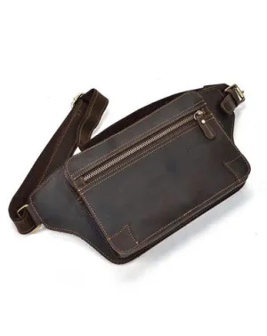 Retro Dark Brown and Brown LEATHER MENS FANNY PACK FOR MEN BUMBAG Vintage WAIST BAGS Dark Brown