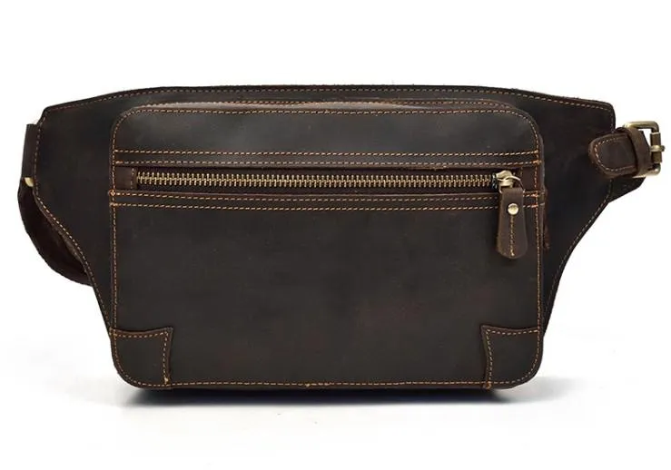 Retro Dark Brown and Brown LEATHER MENS FANNY PACK FOR MEN BUMBAG Vintage WAIST BAGS