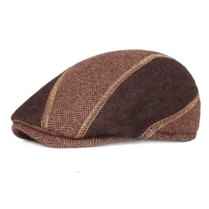 RGD Winter Earflaps Wool Flat Cap boater hat with bow in beach sunlight
