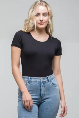 Rib Seamless Bodysuit Black,women t-shirt cotton,women t-shirt top,boutique women's clothing