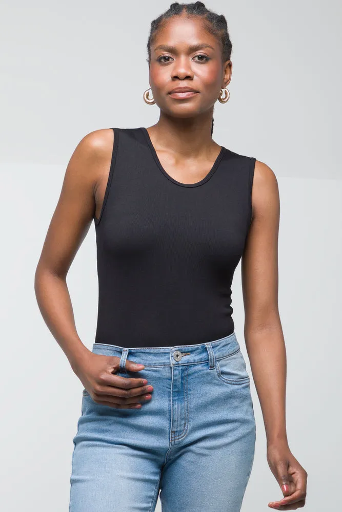 Rib Seamless Sleeveless Bodysuit Black,women t-shirt cotton,women t-shirt top,boutique women's clothing