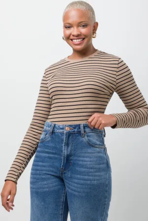 Rib Stripe T-Shirt Natural,women t-shirt cotton,women t-shirt top,boutique women's clothing