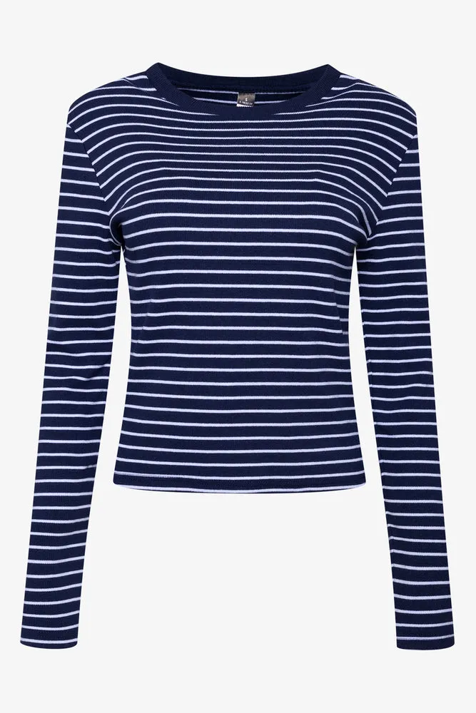 Rib Stripe T-Shirt Navy,women t-shirt cotton,women t-shirt top,boutique women's clothing