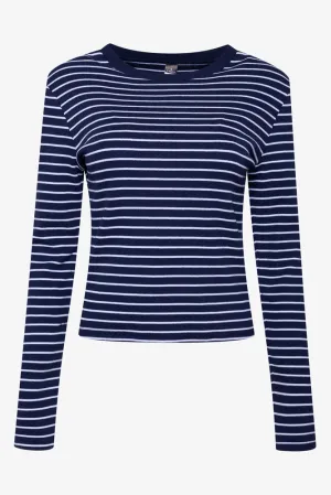 Rib Stripe T-Shirt Navy,women t-shirt cotton,women t-shirt top,boutique women's clothing