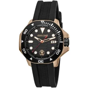 Roberto Cavalli Men's Watch - Classic Quartz Black Dial Rubber Strap | RC5G044P0085 