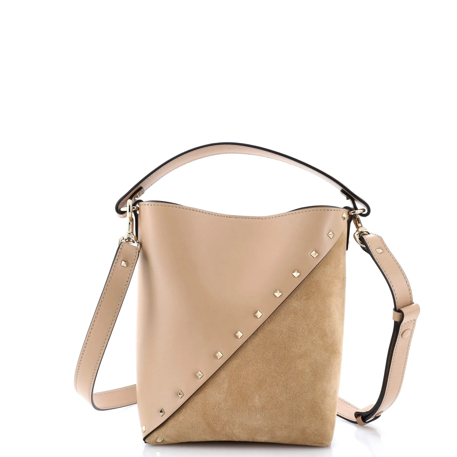 Rockstud Wispy Bucket Bag Leather and Suede Small