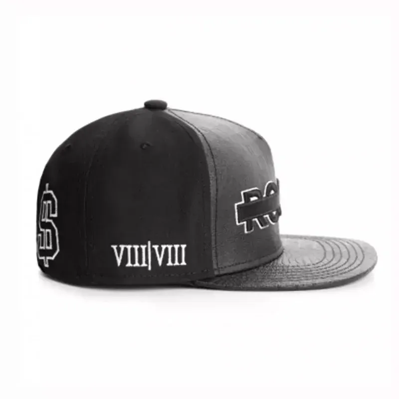 ROCKY Black Leather Snapback Cap
