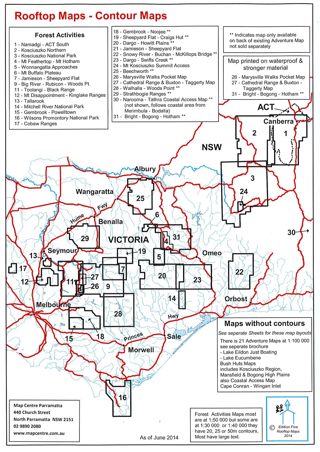 Rooftop's Benalla/Mansfield Map - Strathbogie  Ranges  on  Reverse