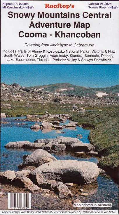 Rooftop's Snowy Mountains Central Adventure Map camp map guide sale waterproof hiking map topographic camping map