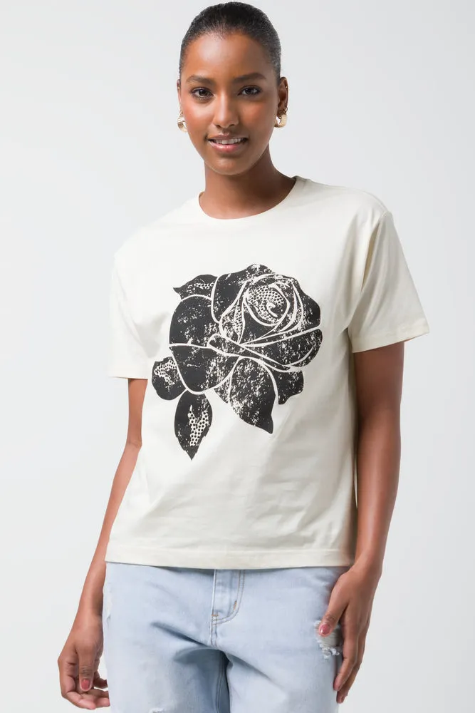 Rose Short Sleeve T-Shirt Natural,women t-shirt cotton,women t-shirt top,boutique women's clothing