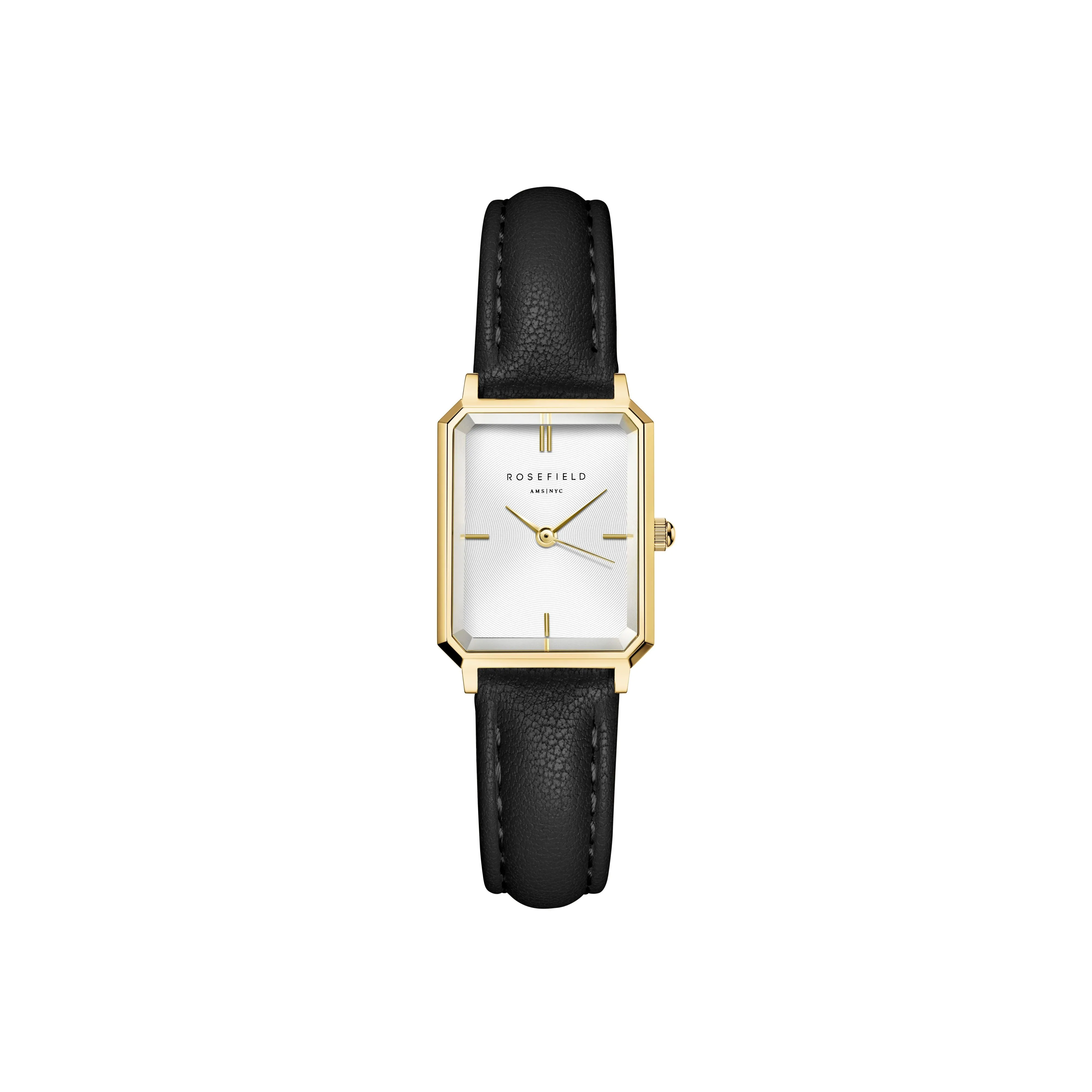 Rosefield  Octagon XS White Gold  Black Leather Watch OWBLG-O84 