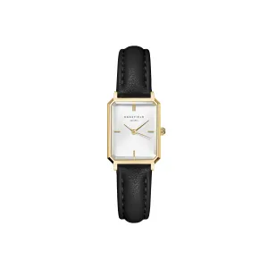 Rosefield  Octagon XS White Gold  Black Leather Watch OWBLG-O84 
