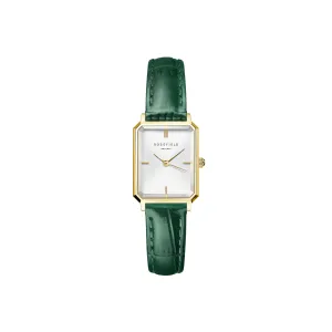 Rosefield Octagon XS White Gold  Emerald Croco Leather Watch OWGLG-O86 