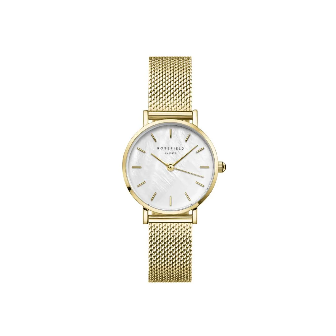 Rosefield Small Edit White MOP Mesh Gold Watch SMGMG-S06 