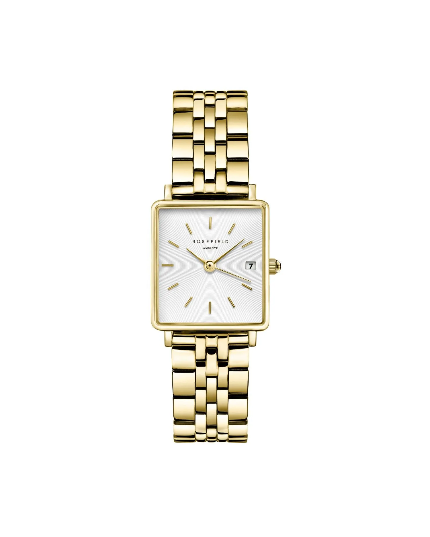Rosefield The Boxy XS White Sunray Steel Gold Watch QMWSG-Q021 