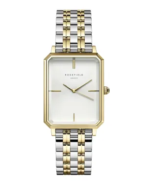 Rosefield The Octagon White Sunray Steel Silver Gold Duotone Watch OWSSSG-O48 