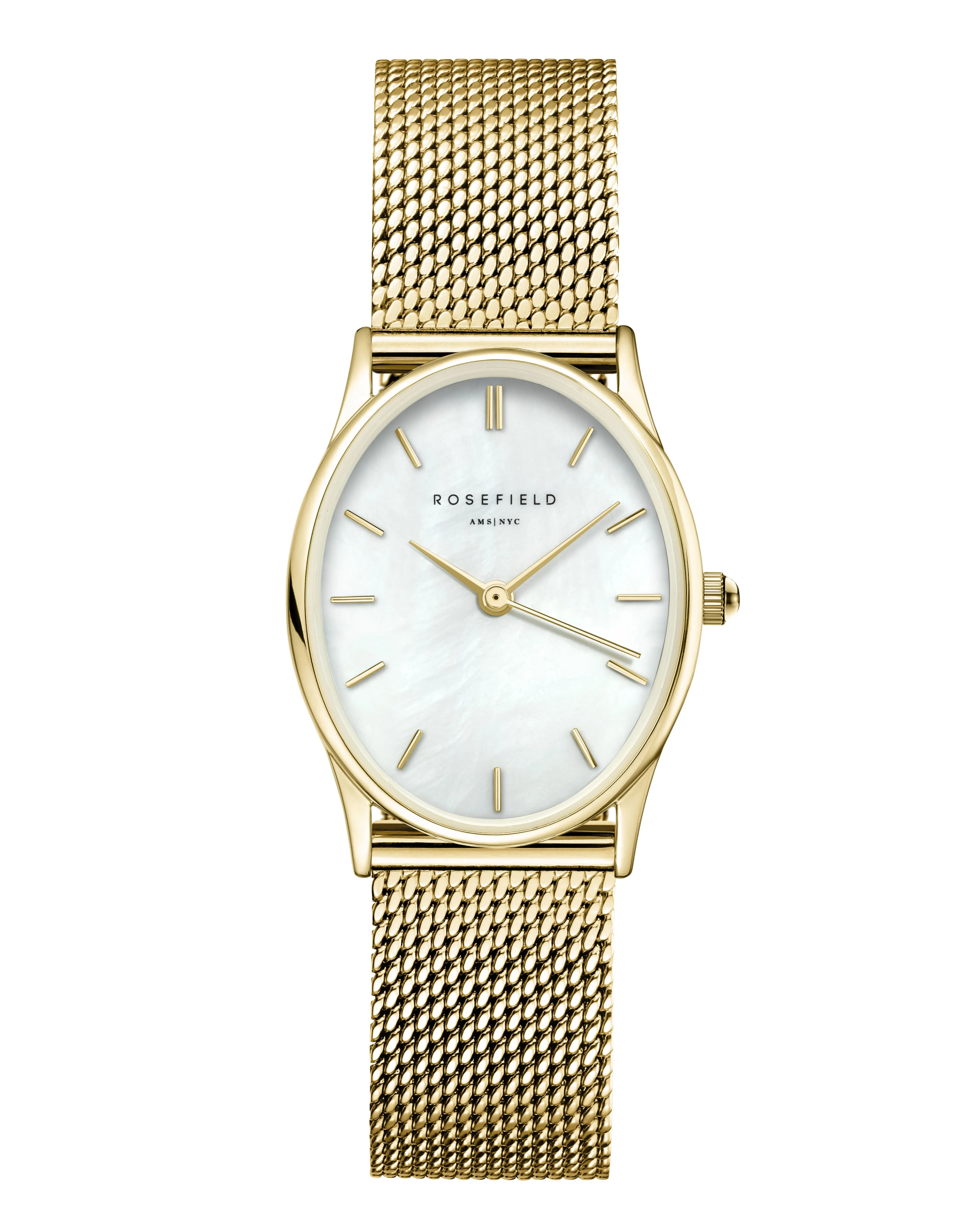Rosefield The Oval White MOP Mesh Gold Watch OWGMG-OV10 