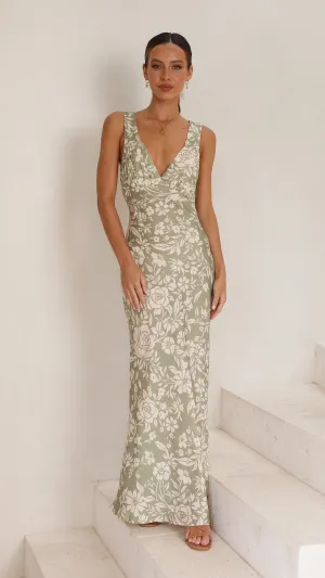 Rubie Maxi Dress - Green Floral,prom dresses,wedding guest dresses,homecoming dresses,bridesmaid dresses,cocktail dresses,women clothing,summer dresses,formal dresses,sundresses,mother of the bride dresses,quince clothing,bodycon dress,dress casual,dress d
