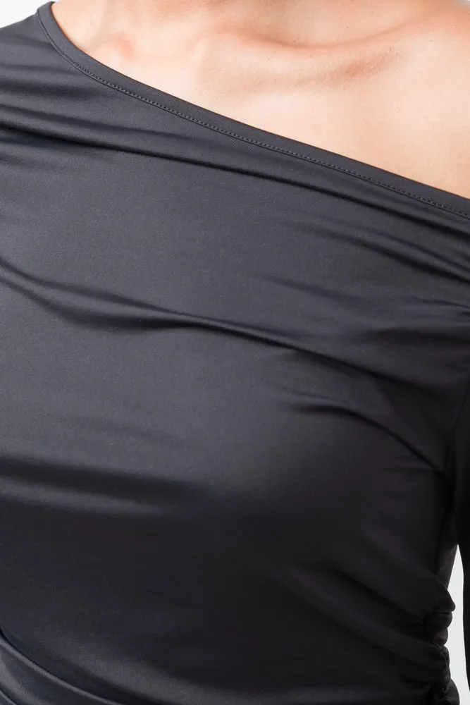 Ruched Long Sleeve Top Black