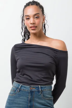 Ruched Long Sleeve Top Black,women t-shirt cotton,women t-shirt top,boutique women's clothing