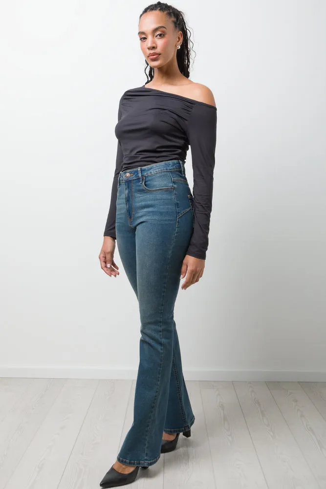 Ruched Long Sleeve Top Black