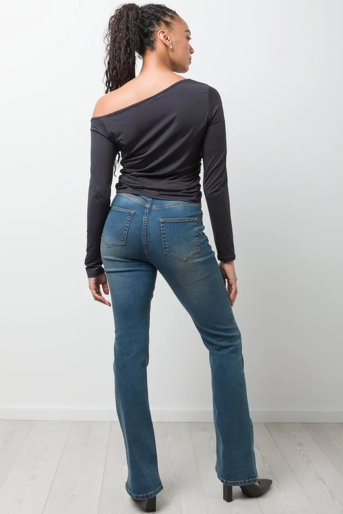 Ruched Long Sleeve Top Black