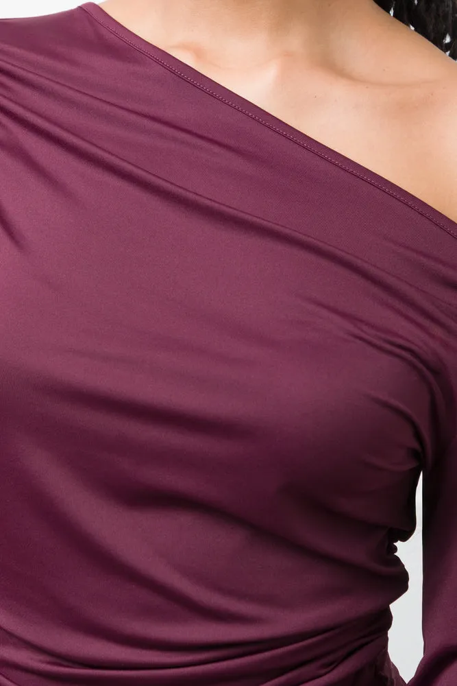 Ruched Long Sleeve Top Burgundy