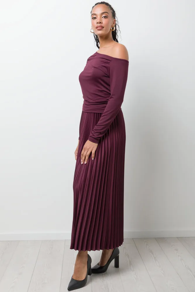 Ruched Long Sleeve Top Burgundy