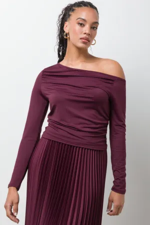 Ruched Long Sleeve Top Burgundy,women t-shirt cotton,women t-shirt top,boutique women's clothing