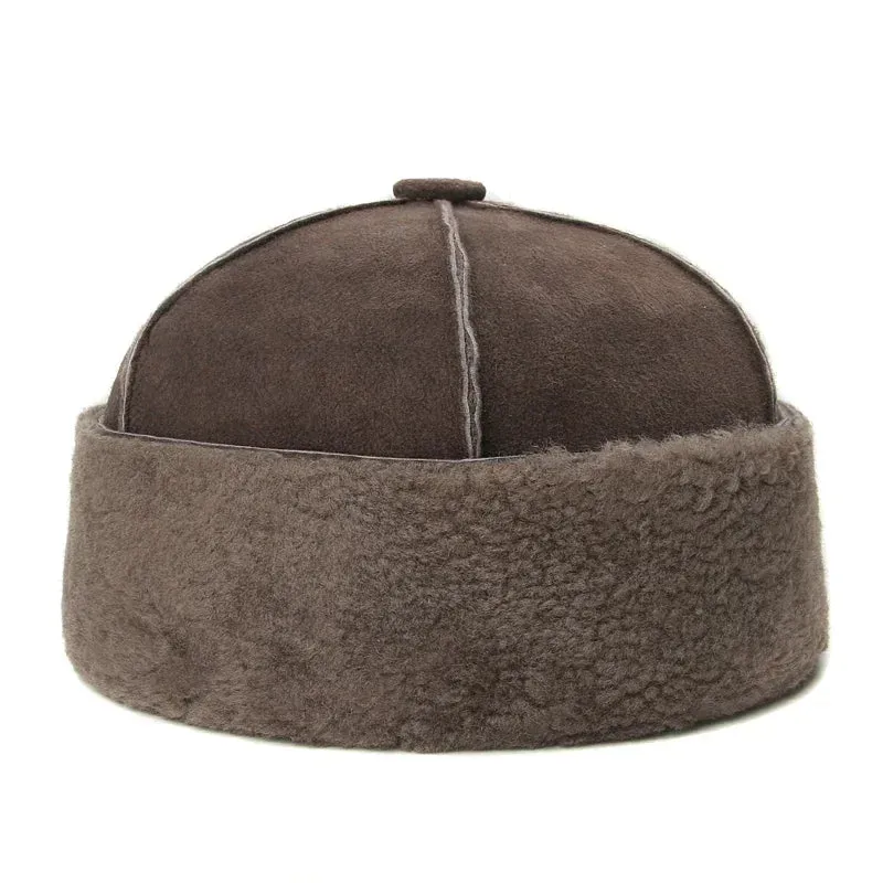 Russian Wool Lined Genuine Leather Docker Cap boater hat with bow in beach sunlight