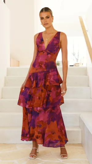 Sachiko Maxi Dress - Purple Print,prom dresses,wedding guest dresses,homecoming dresses,bridesmaid dresses,cocktail dresses,women clothing,summer dresses,formal dresses,sundresses,mother of the bride dresses,quince clothing,bodycon dress,dress casual,dress