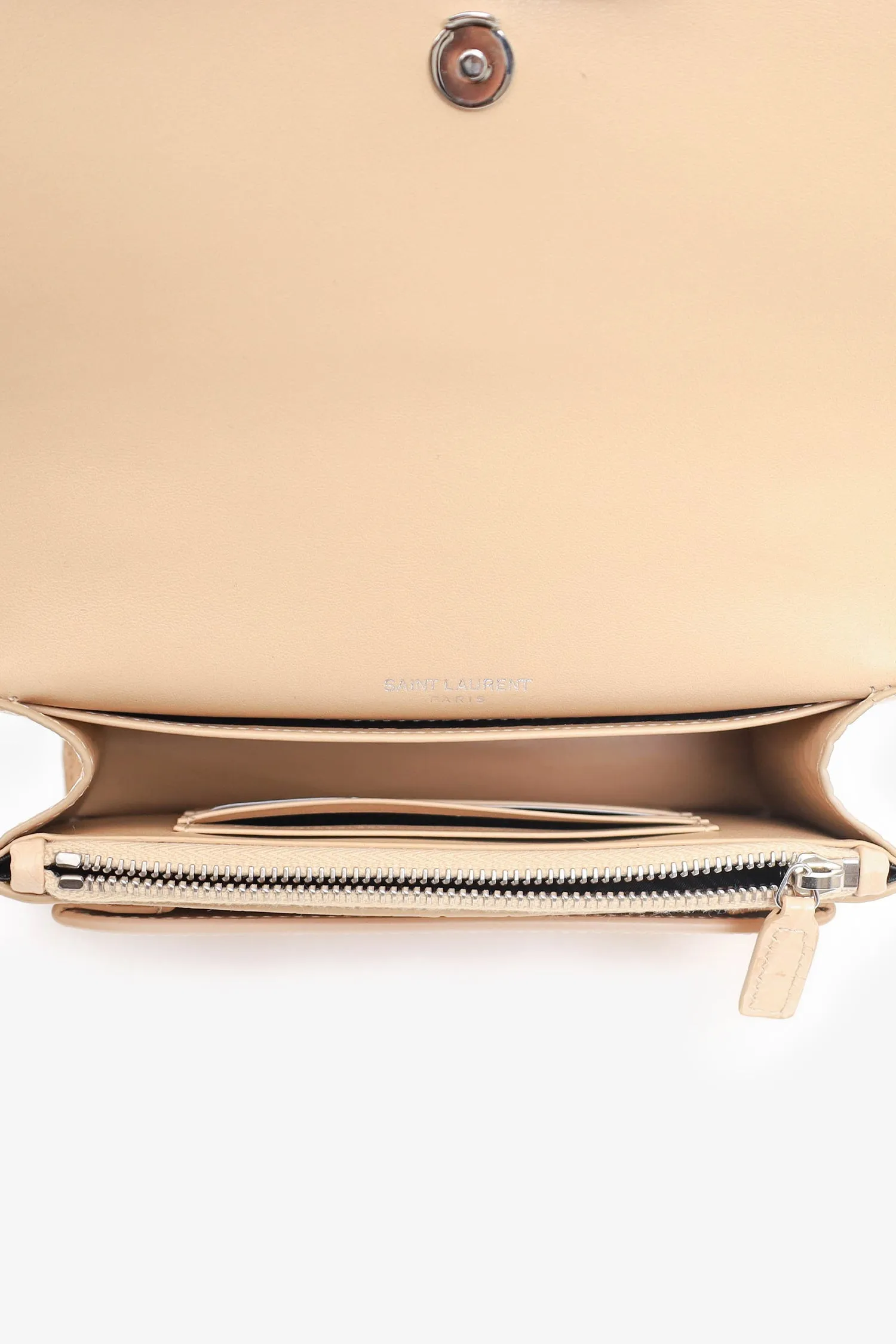 Saint Laurent Beige Croc Embossed Leather 'Sunset' Mini Crossbody Bag