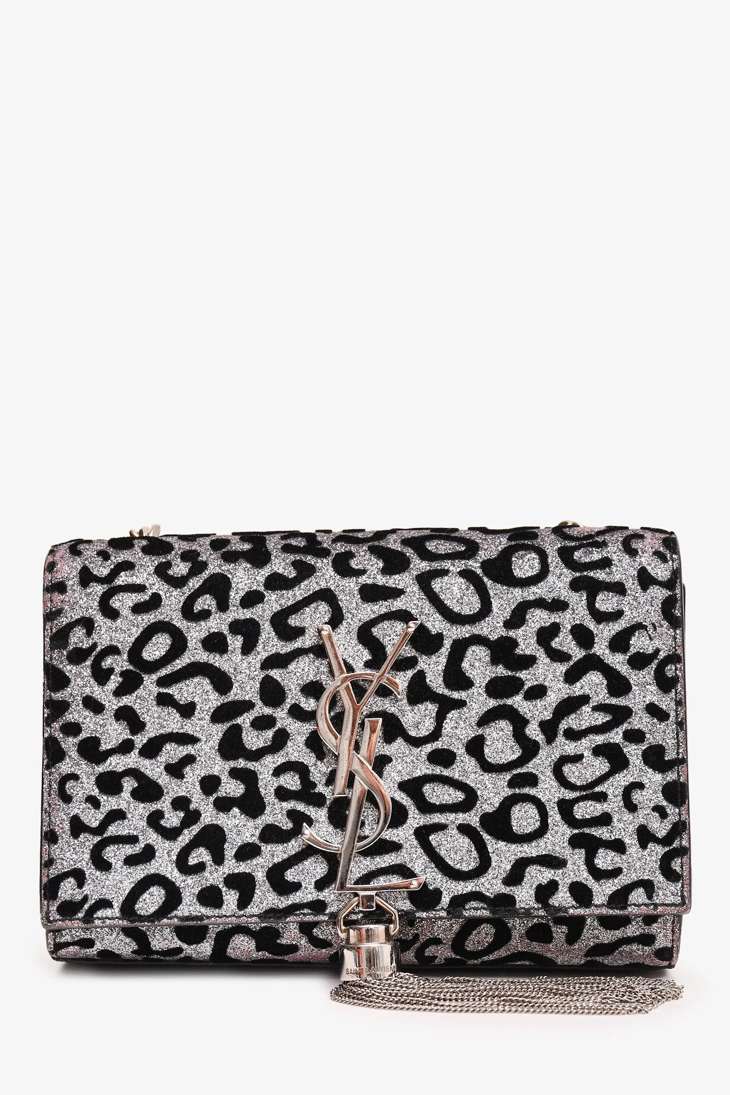 Saint Laurent Black Silver Animal Print Kate Tassle Small Crossbody