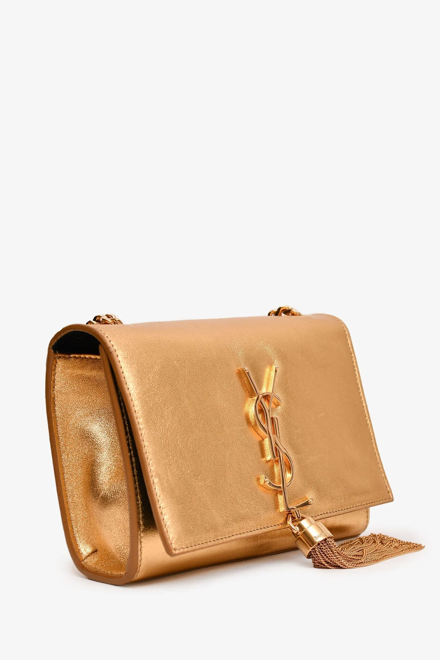 Saint Laurent Gold Metallic Leather Kate Tassle Chain Small Crossbody anti-theft crossbody bags sale