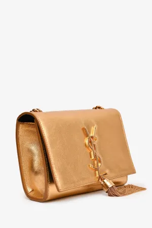 Saint Laurent Gold Metallic Leather Kate Tassle Chain Small Crossbody anti-theft crossbody bags sale