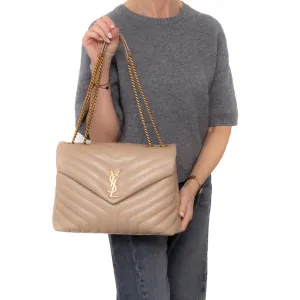 Saint Laurent  Loulou Medium Quilted Beige Leather Shoulder Bag handbags sale 80% off