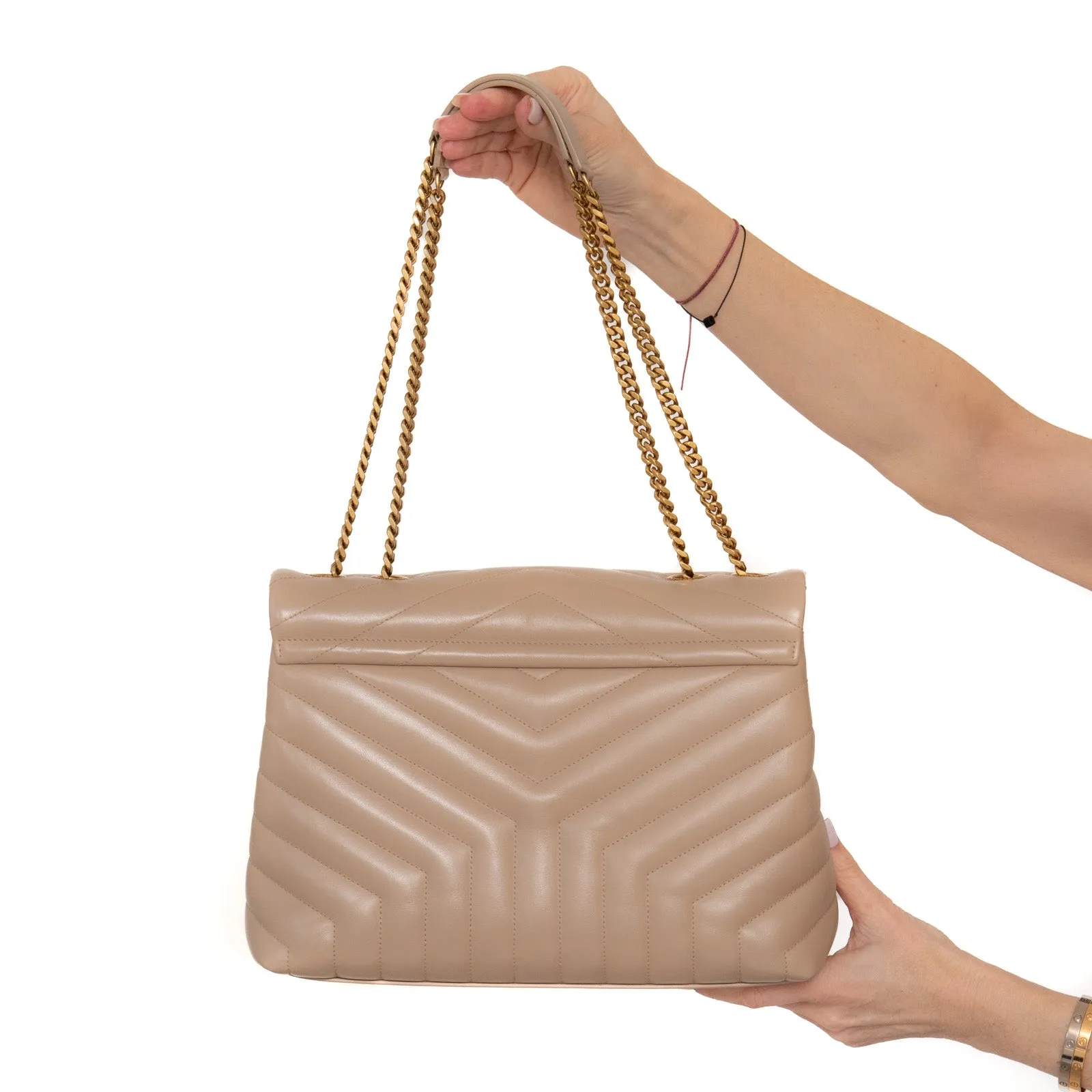 Saint Laurent  Loulou Medium Quilted Beige Leather Shoulder Bag