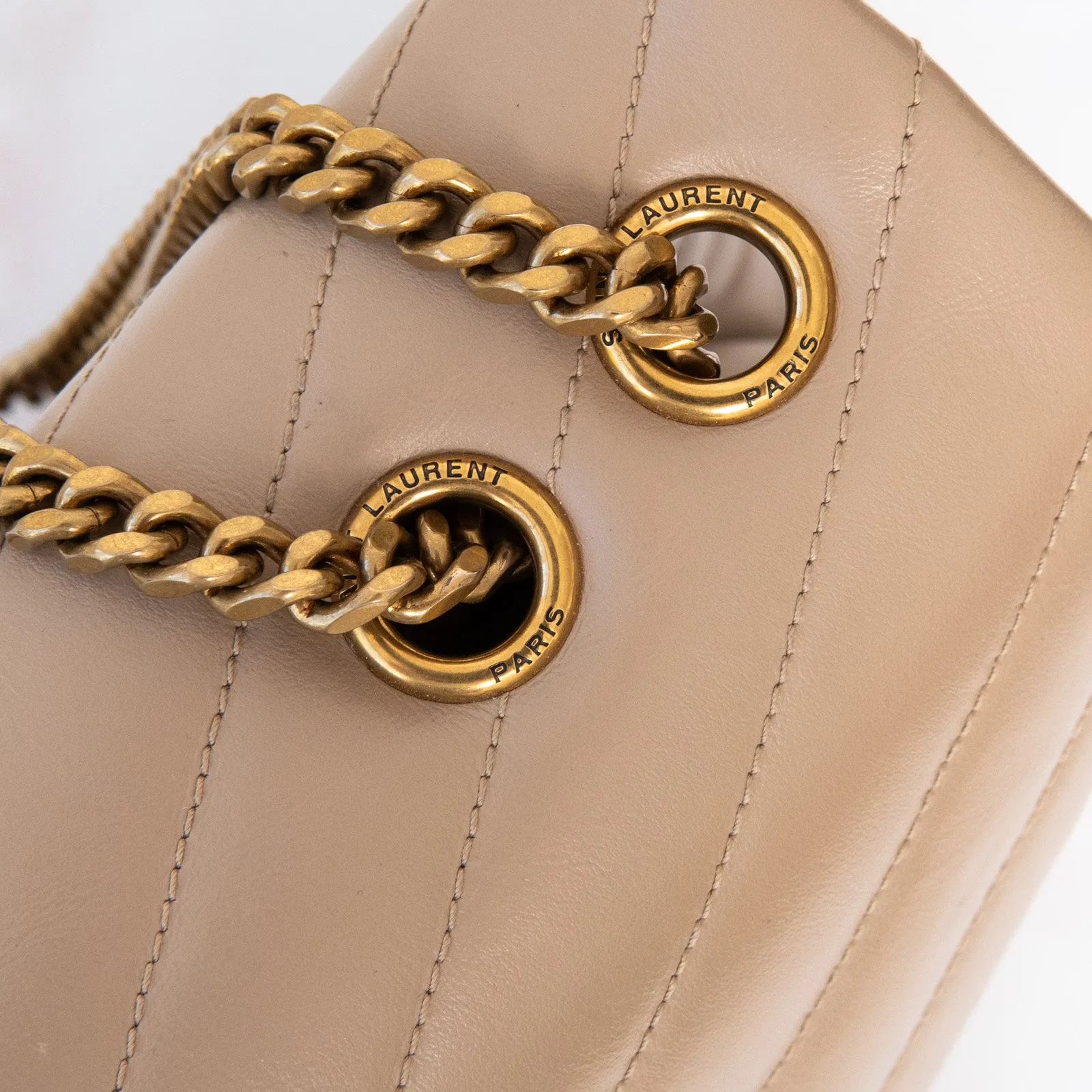 Saint Laurent  Loulou Medium Quilted Beige Leather Shoulder Bag