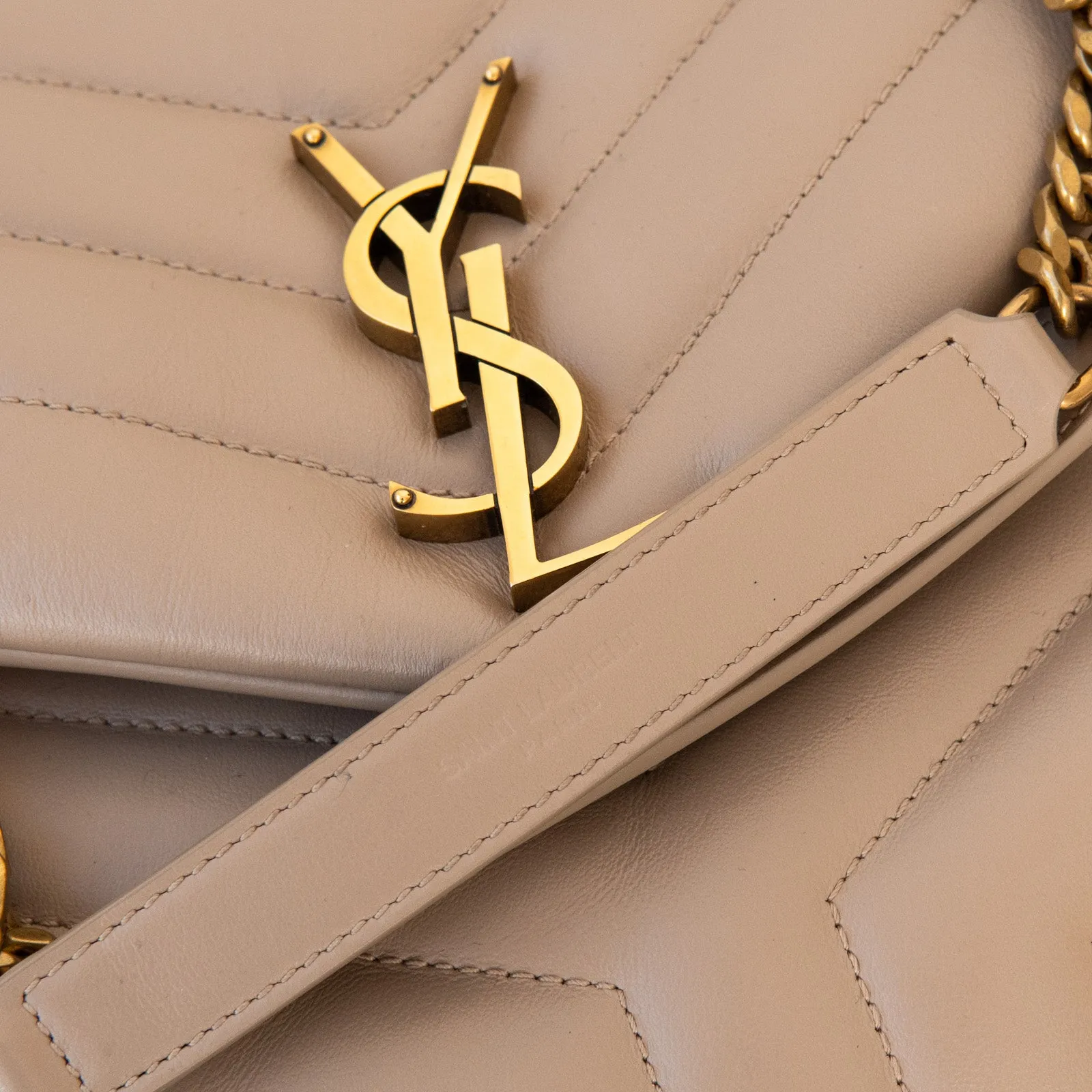 Saint Laurent  Loulou Medium Quilted Beige Leather Shoulder Bag