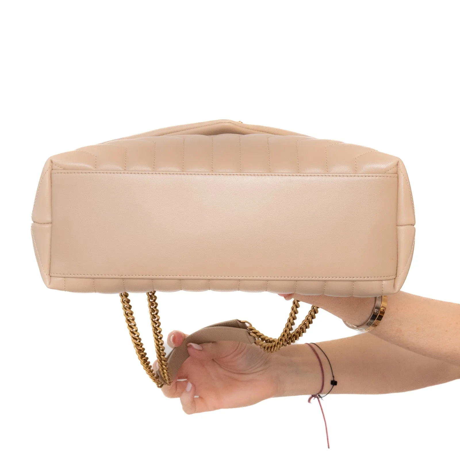 Saint Laurent  Loulou Medium Quilted Beige Leather Shoulder Bag