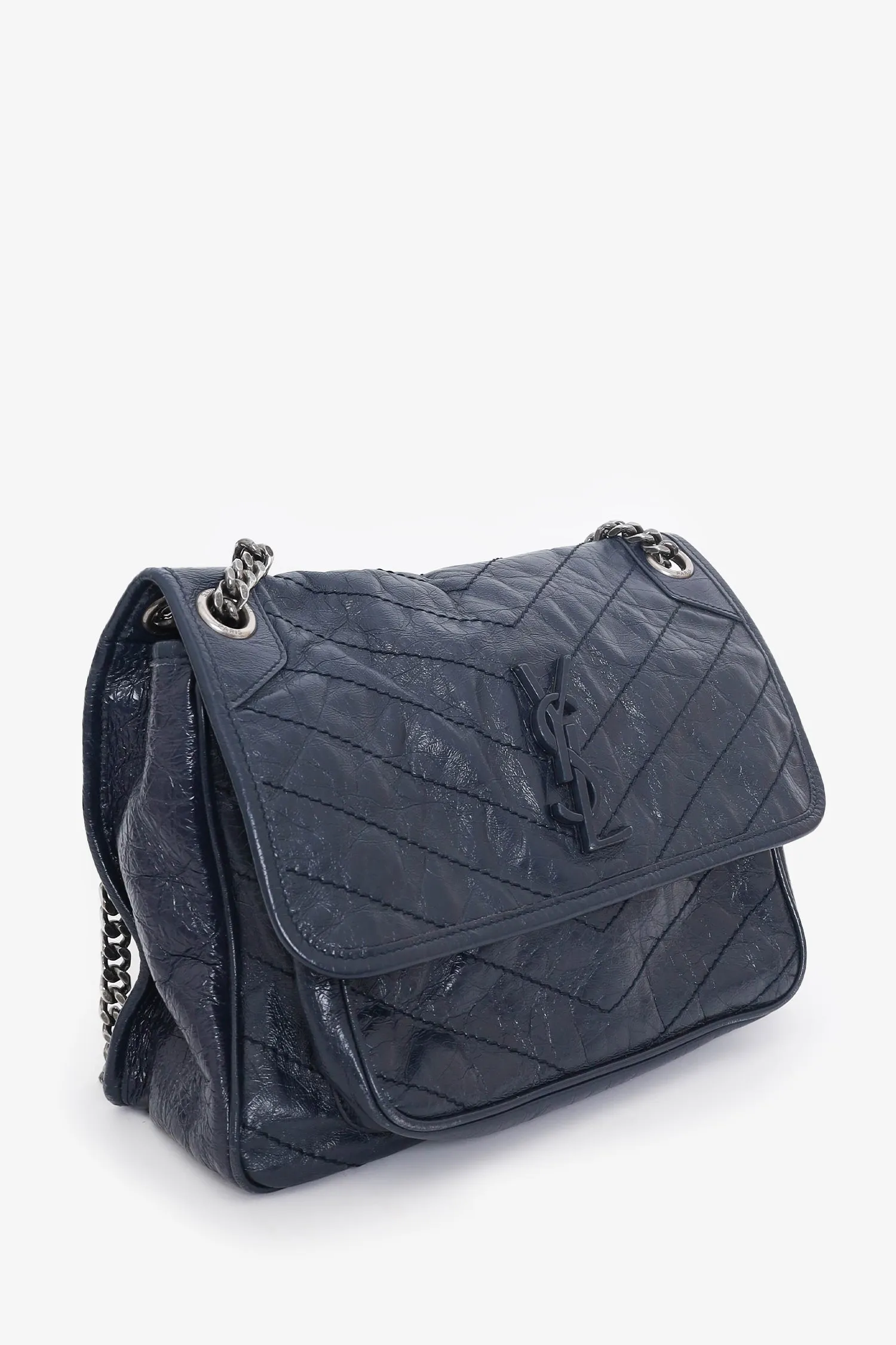 Saint Laurent Navy Crinkled Leather 'Niki' Medium Crossbody Bag