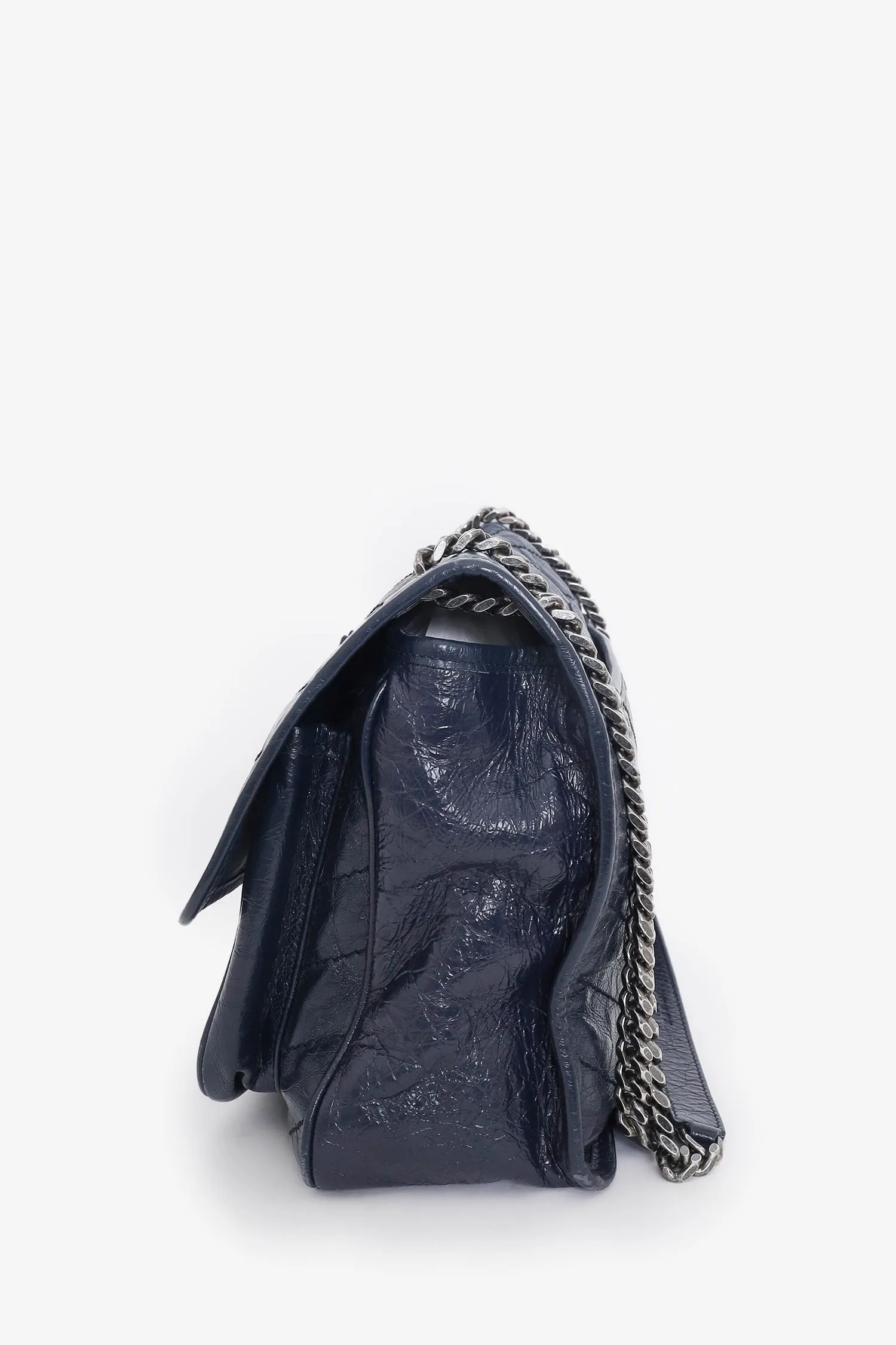 Saint Laurent Navy Crinkled Leather 'Niki' Medium Crossbody Bag