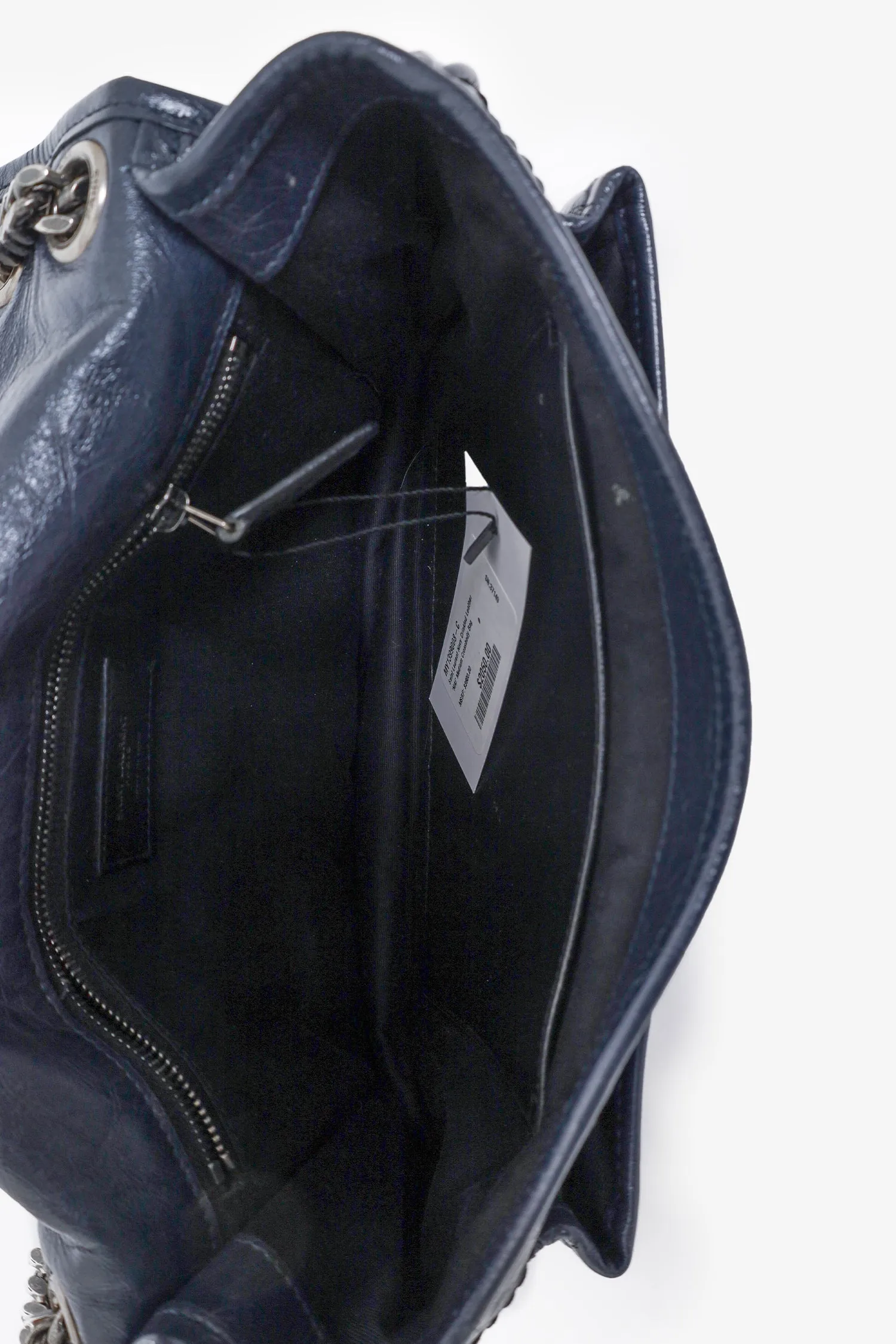 Saint Laurent Navy Crinkled Leather 'Niki' Medium Crossbody Bag