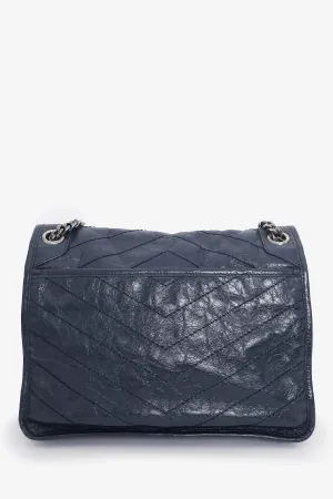 Saint Laurent Navy Crinkled Leather 'Niki' Medium Crossbody Bag anti-theft crossbody bags sale