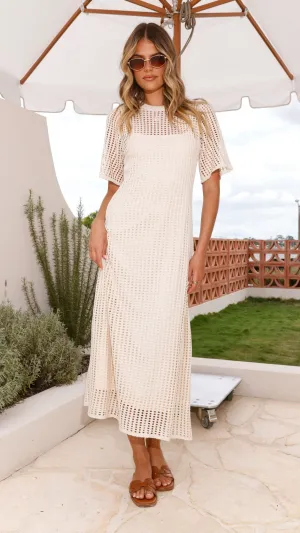Saisha Crochet Maxi Dress - Beige,prom dresses,wedding guest dresses,homecoming dresses,bridesmaid dresses,cocktail dresses,women clothing,summer dresses,formal dresses,sundresses,mother of the bride dresses,quince clothing,bodycon dress,dress casual,dress