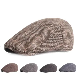 Sawston Plaid Cotton Flat Cap boater hat with bow in beach sunlight