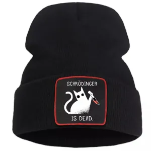 Schrodinger Is Dead Cat Beanie boater hat with bow in beach sunlight