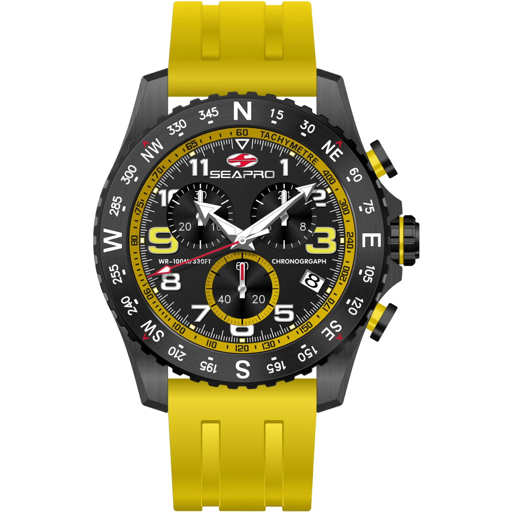 Seapro Men's Watch - Gallantry Quartz Black Dial Yellow Rubber Strap | SP9737 Luxury Quartz Watch Quartz Watch Sale